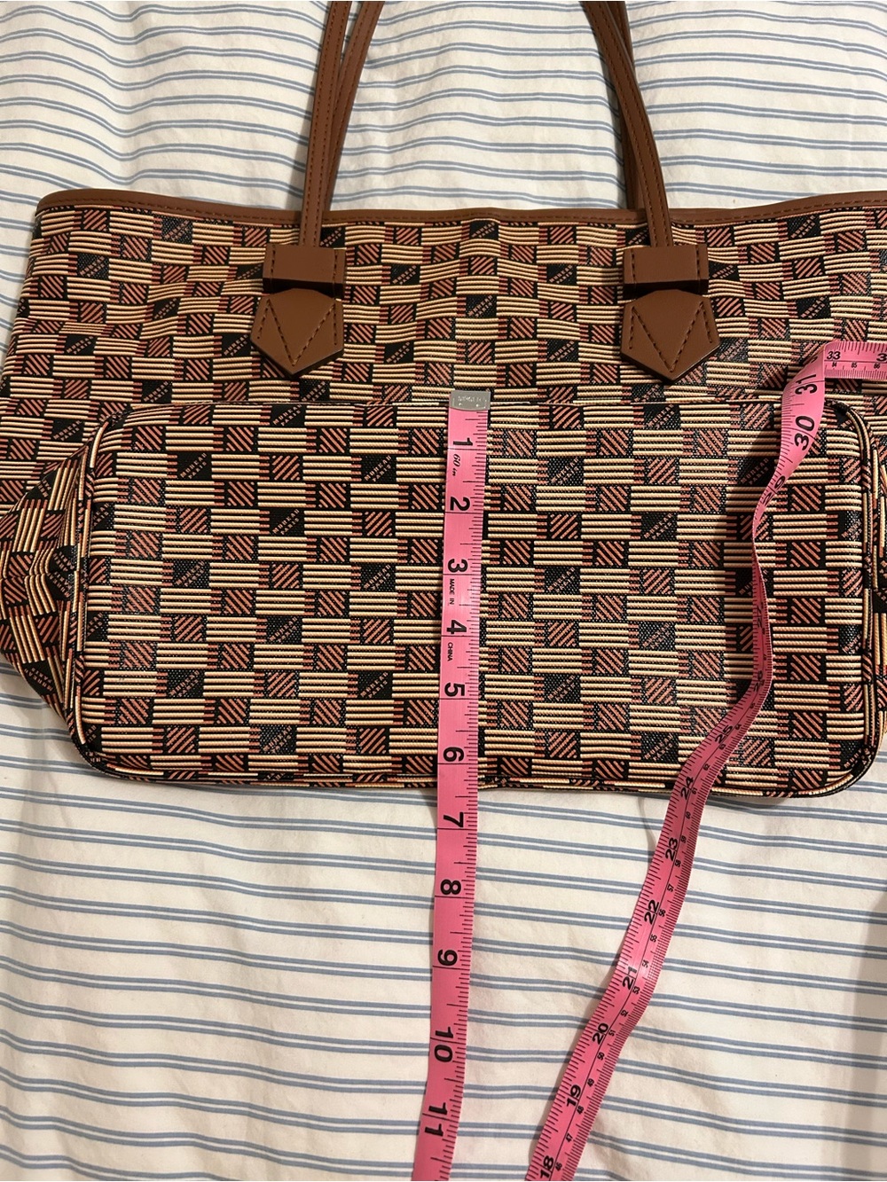 Moreau Paris Coated Canvas Tote Bag in Brown and Cream- EUC - Picture 5 of 9